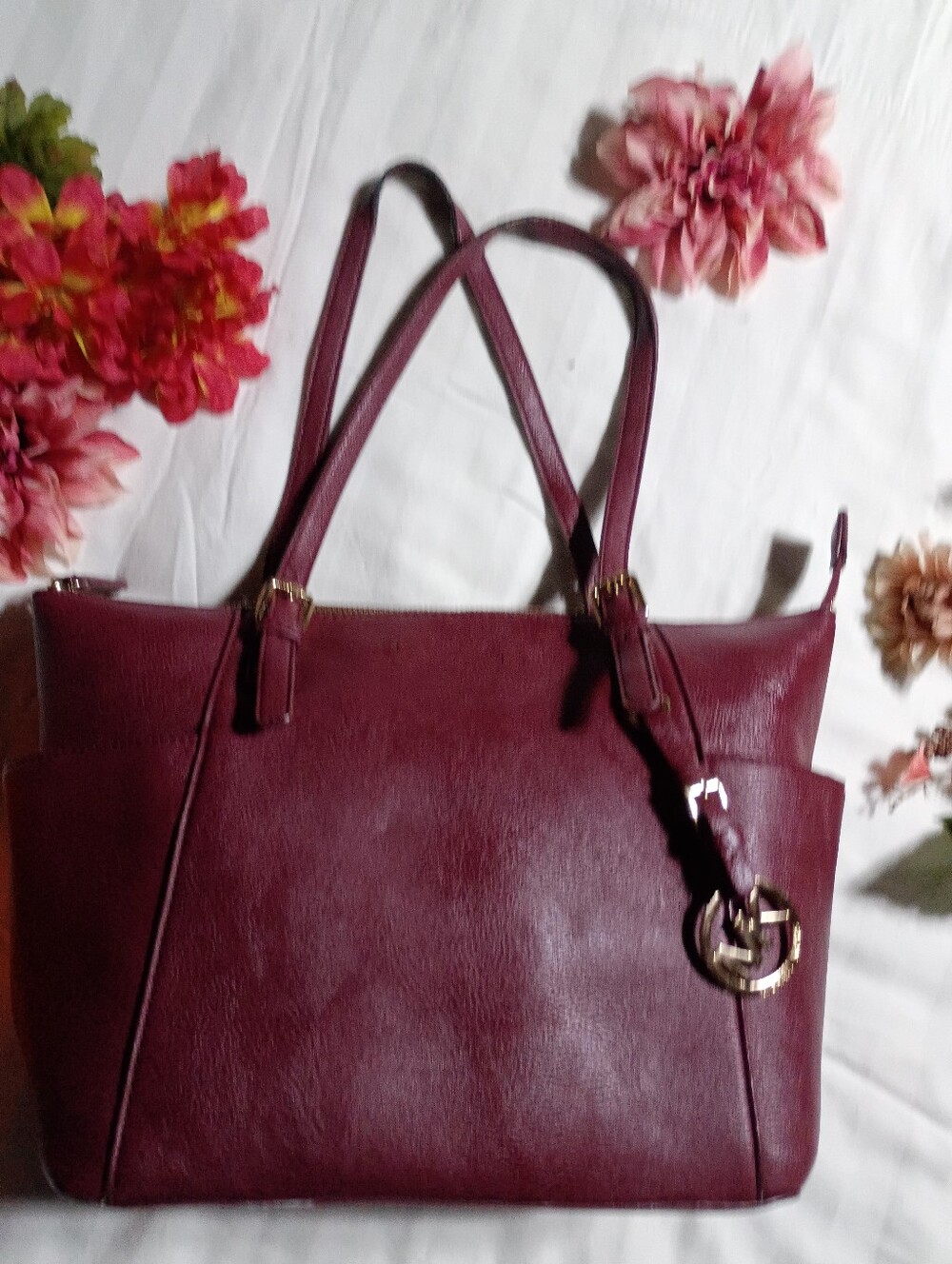 Michael Kors Wine Red Leather Tote - Picture 5 of 7